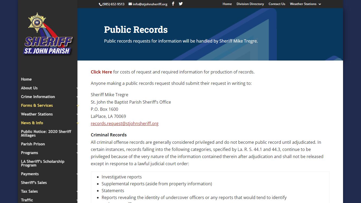 Public Records | St. John Parish Sheriff's Office